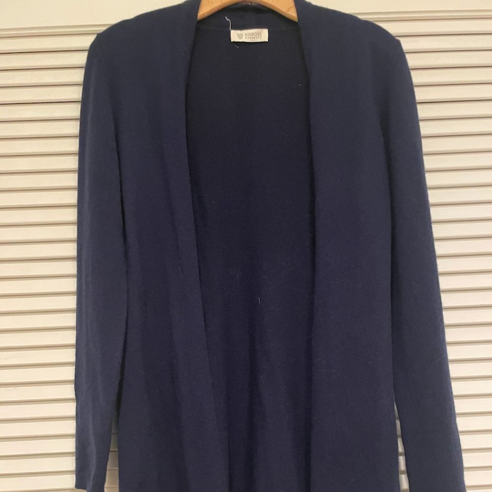 Kinross Cashmere navy blue long cardigan